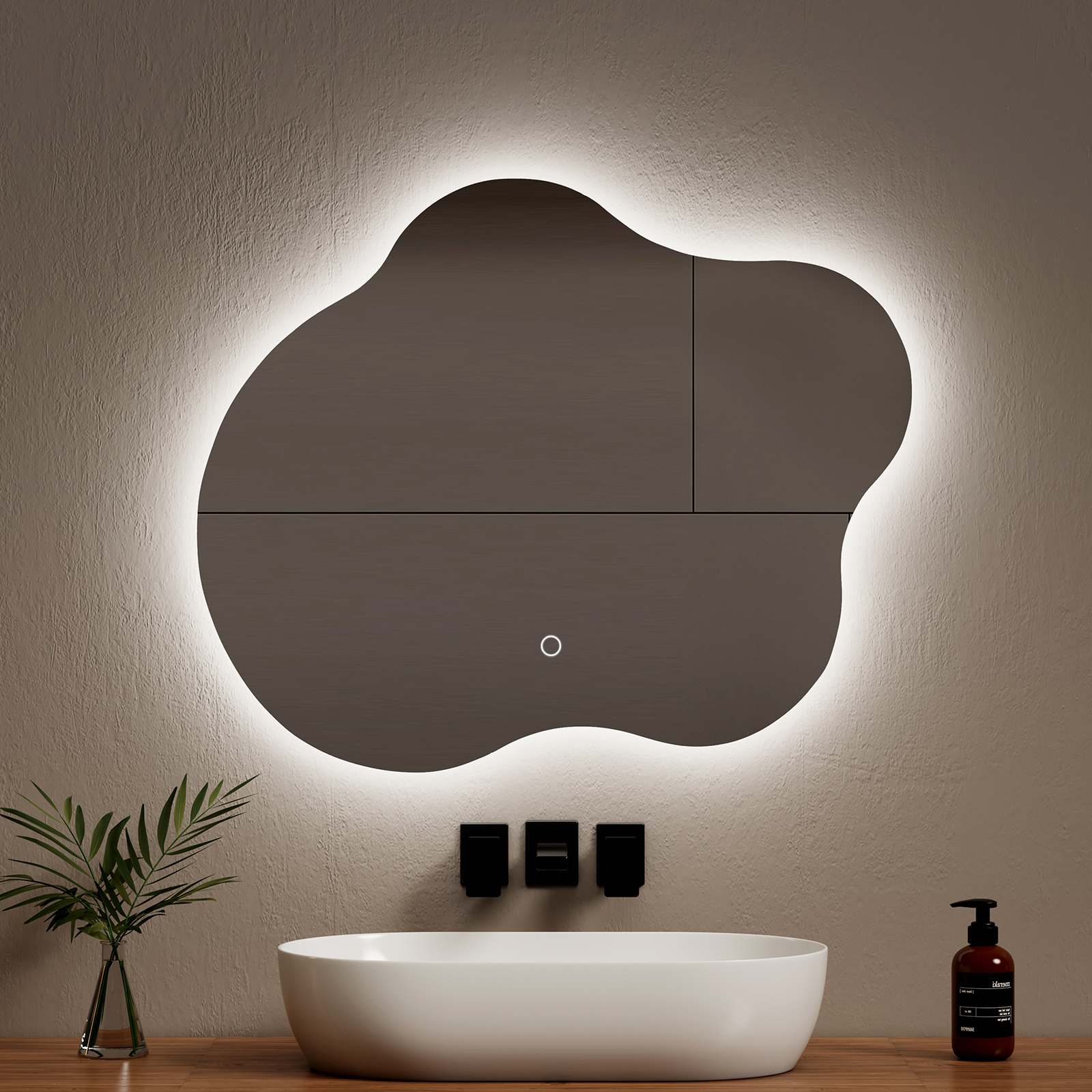 Emke espejo baño LED, diseño irregular, antivaho, táctil, 60x50 cm