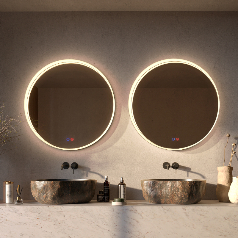 LEDimex-espejo LED bolonia ø80 negro mate–luz fría 6500 k