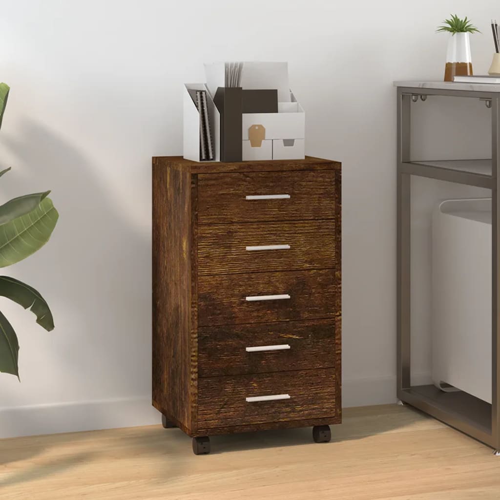 Cajonera con ruedas madera contrachapada roble ahumado efe9434