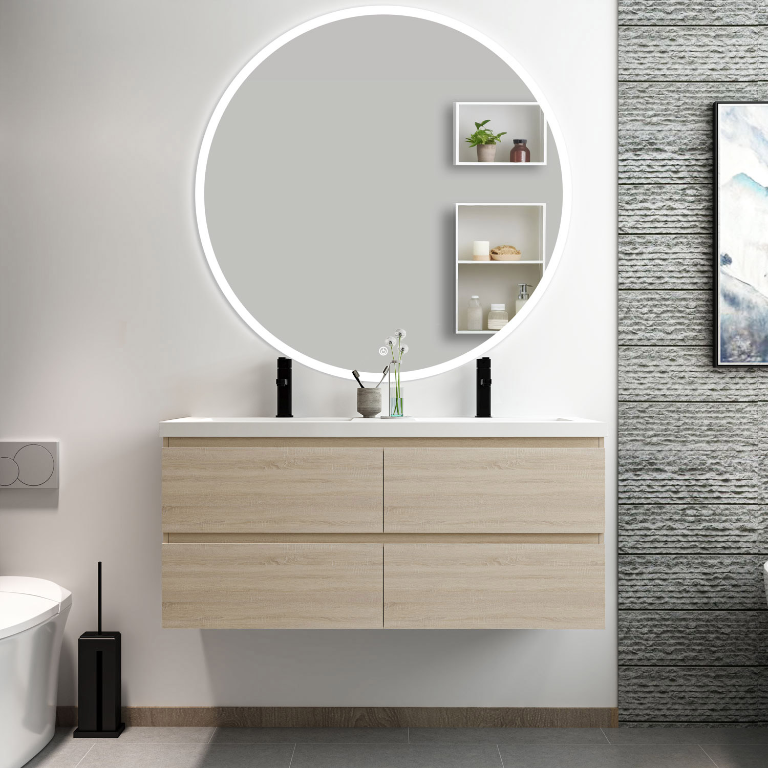 Mueble de baño aica 120 x 46cm, roble, con lavabo y espejo