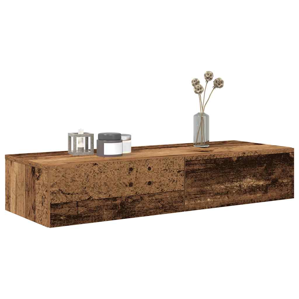 Estante de pared con cajones madera vieja 100x36x19 cm