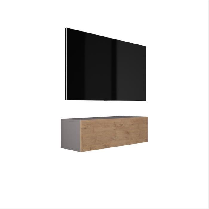 Mueble tv suspendido - antracita/roble - 100x32x34 cm