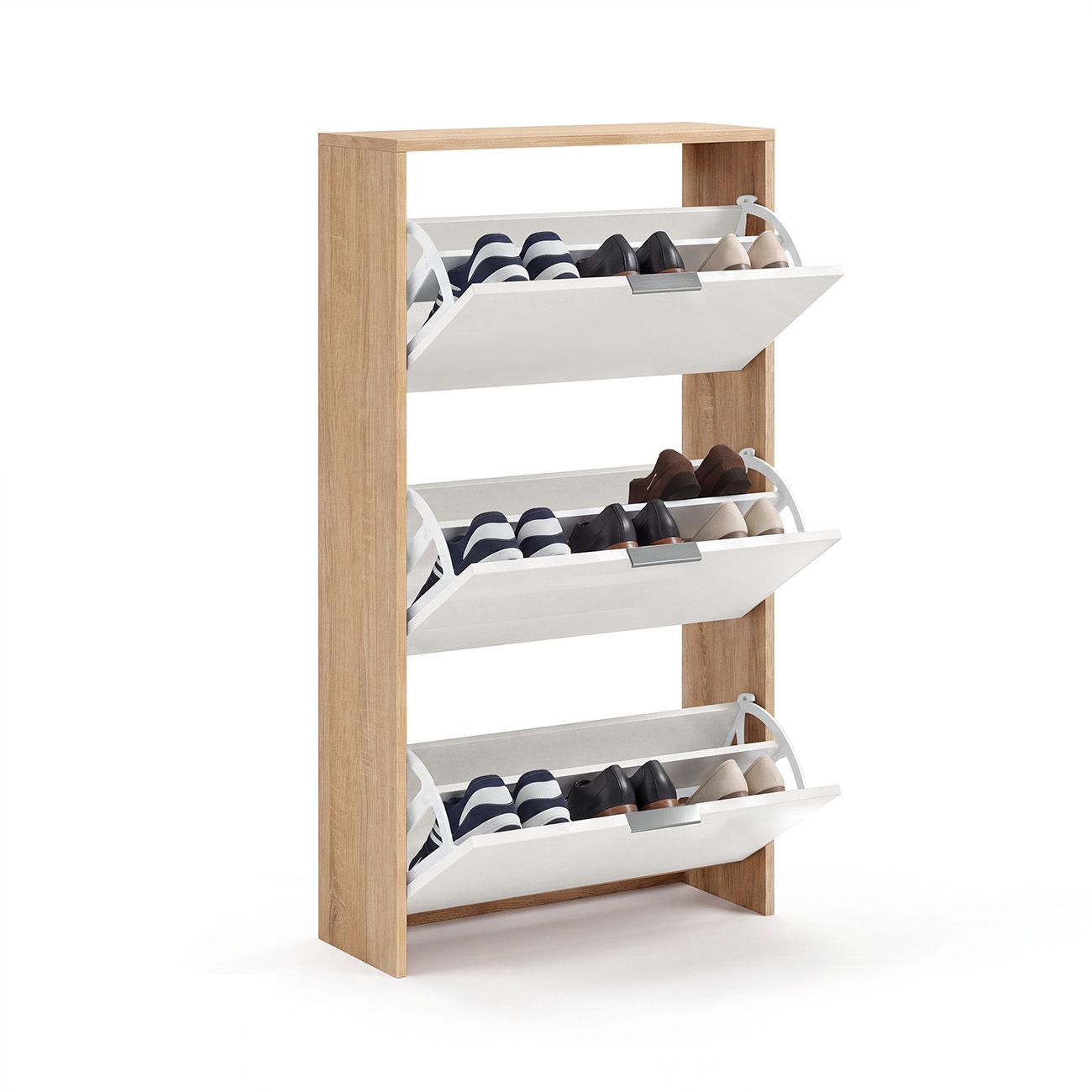 Zapatero de 3 puertas abatibles 60x113 cm remi roble - blanco