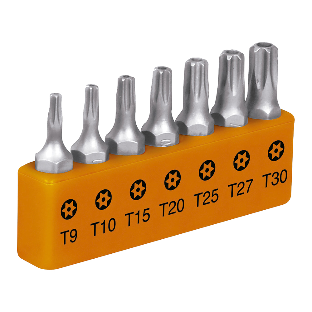 Puntas torx con seguro y organizador - 25 mm - 7 puntas