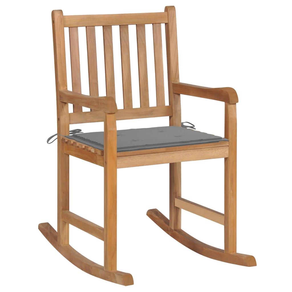 vidaXL silla mecedora de madera maciza de teca con cojín gris