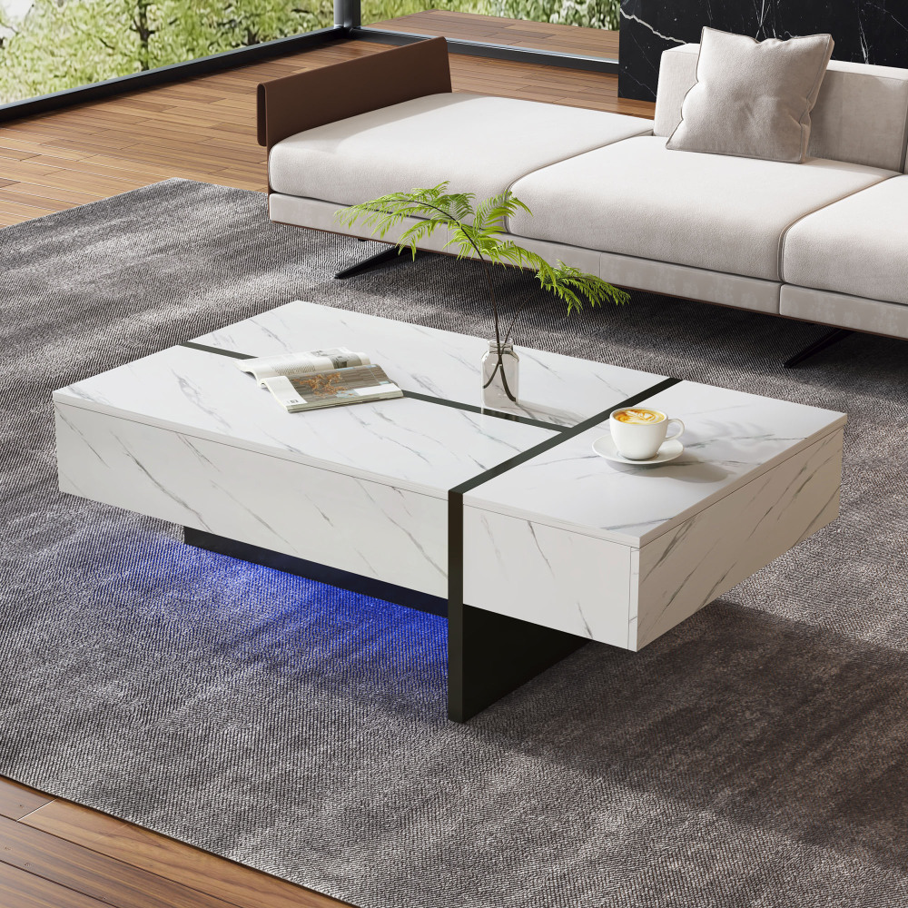 Mesa de centro con LED y 3 cajones blanca 35x105x60cm