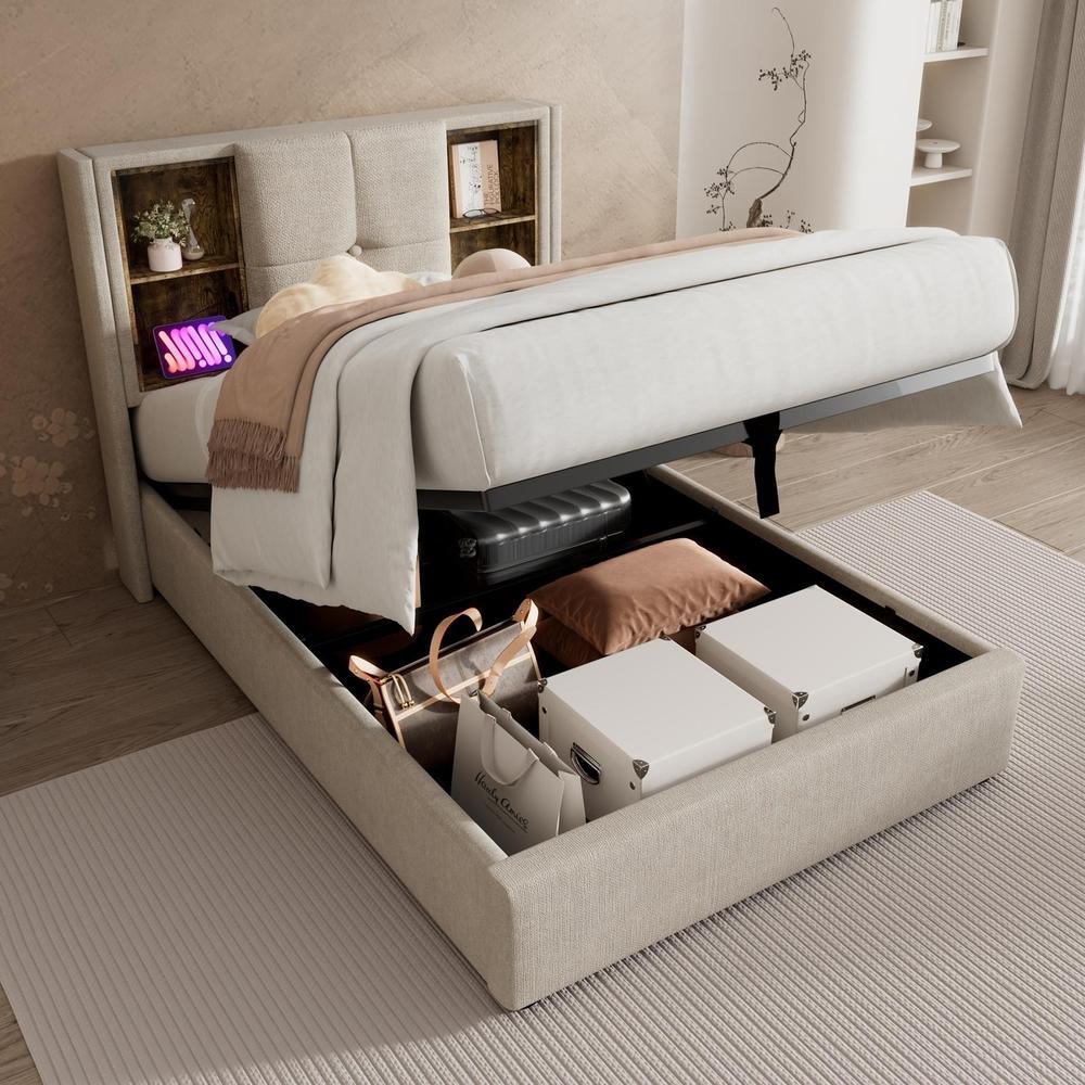 Cama acolchada 90x200 cm con cargador inalámbrico y usb c