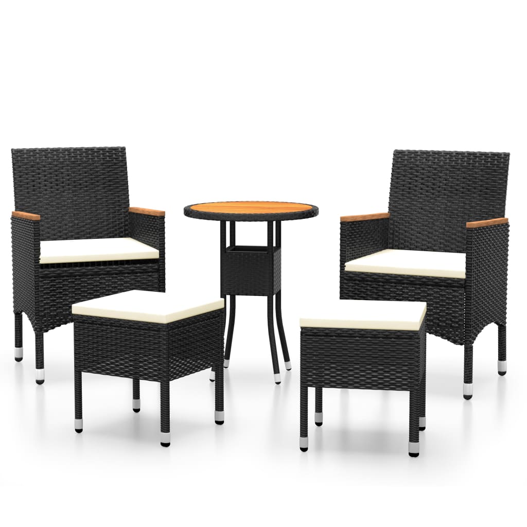 vidaXL juego de muebles de jardín de 5 piezas ratán sintético negro