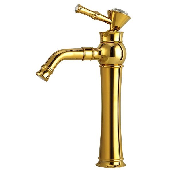 Grifo lavabo caño alto monomando retro, dorado