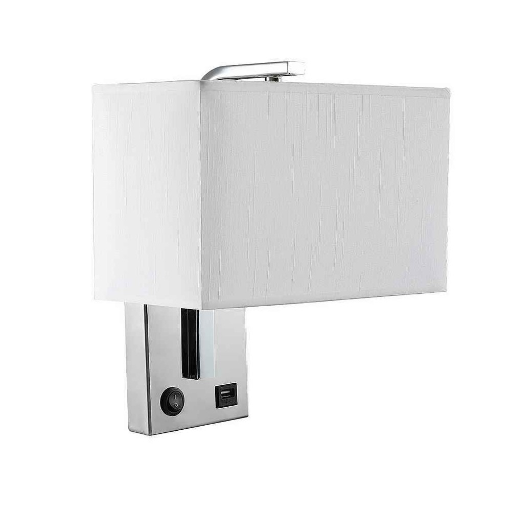 Aplique 1xE27 y puerto usb agatha cromo/pan.blanca 27x25x15cm con interrupt