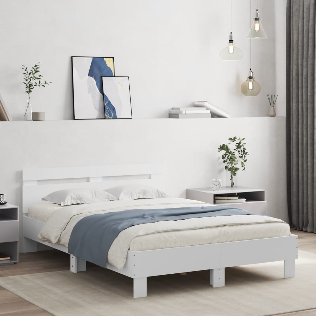 Cama con cabecero y luces LED blanco 120x190 cm es6773