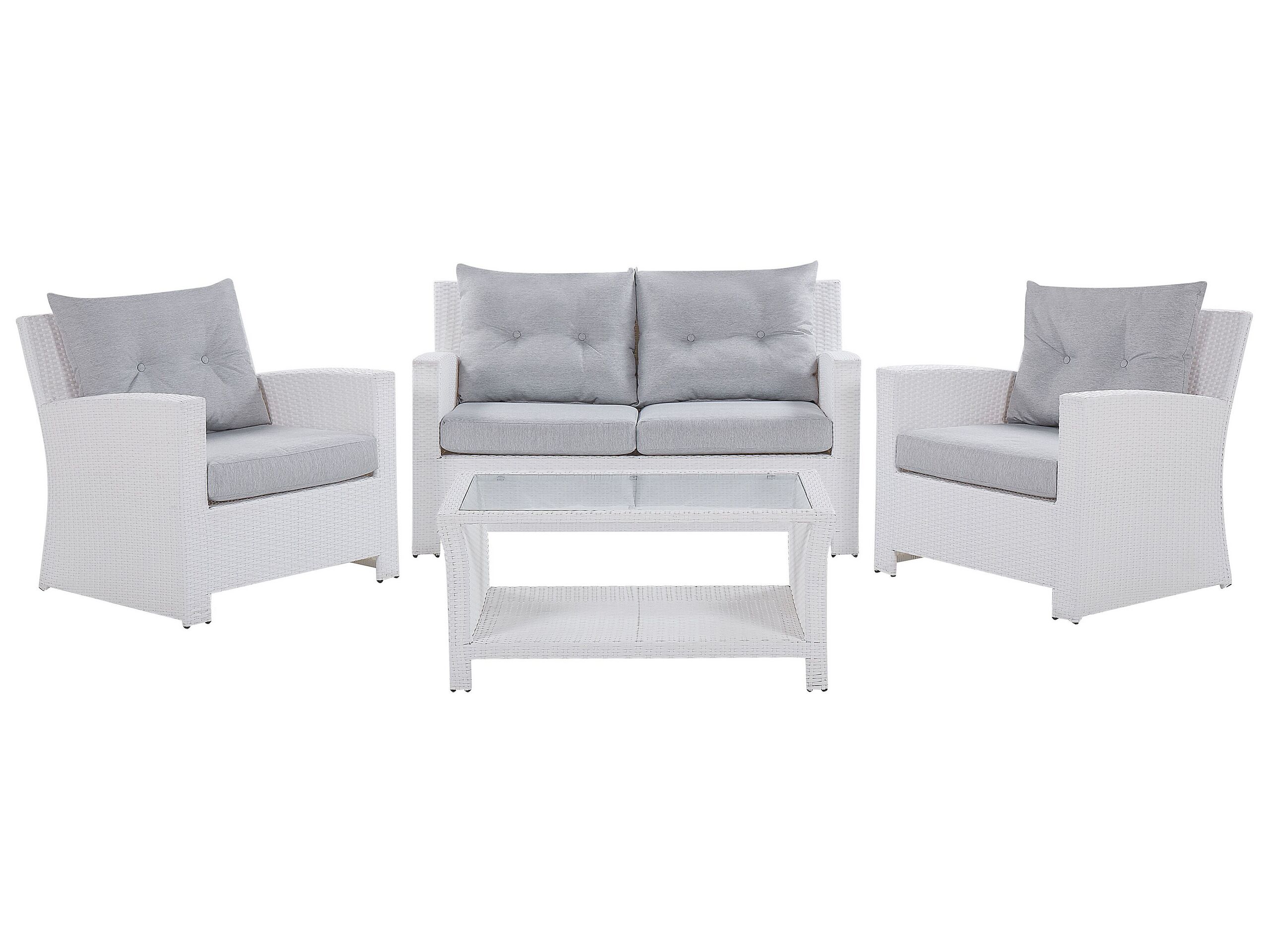 Conjunto de jardín con mesa 4 plazas marino ratán sintético blanco