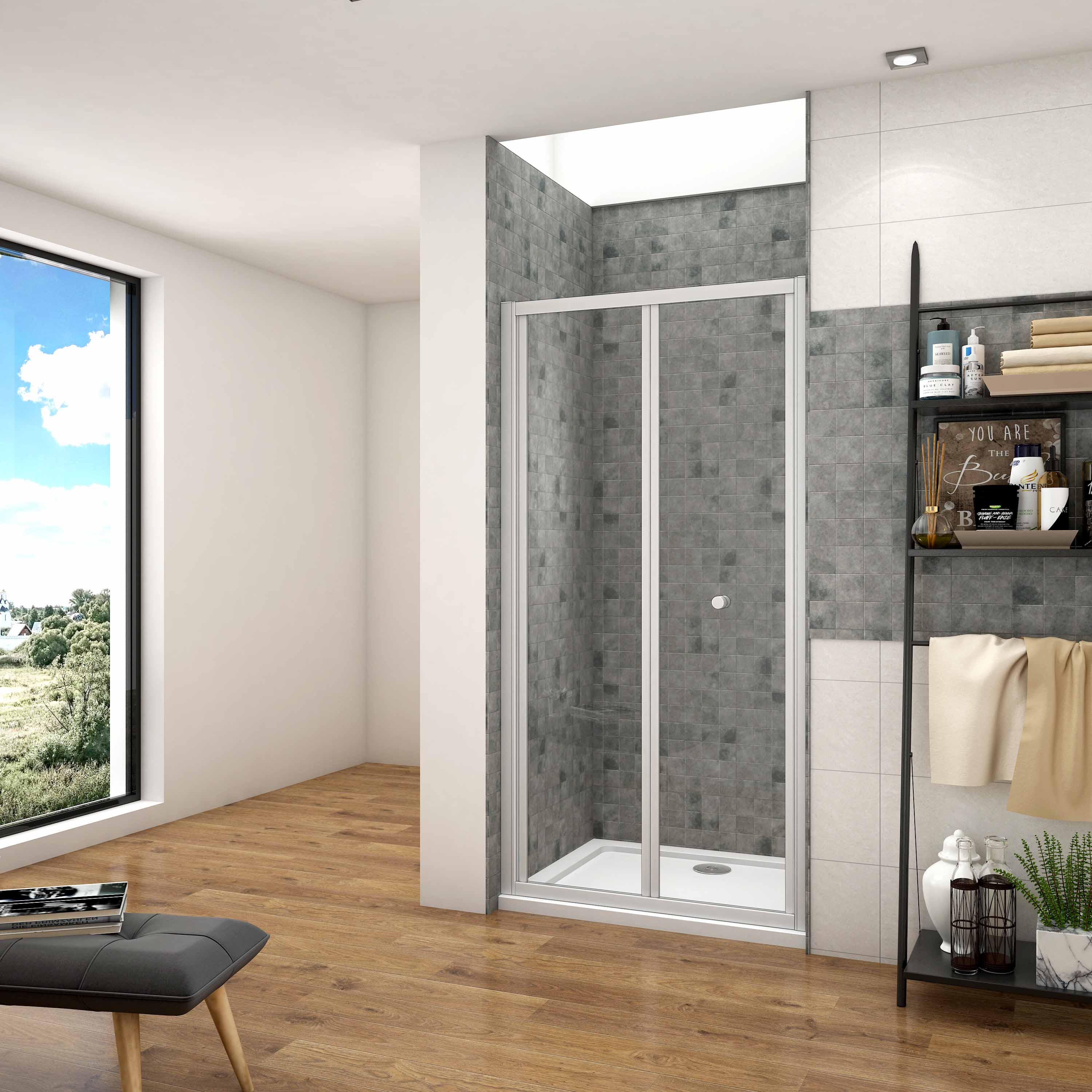 Mampara de ducha frontal plegable,gris mate,vidrio 5mm,(960-1000)x1850mm