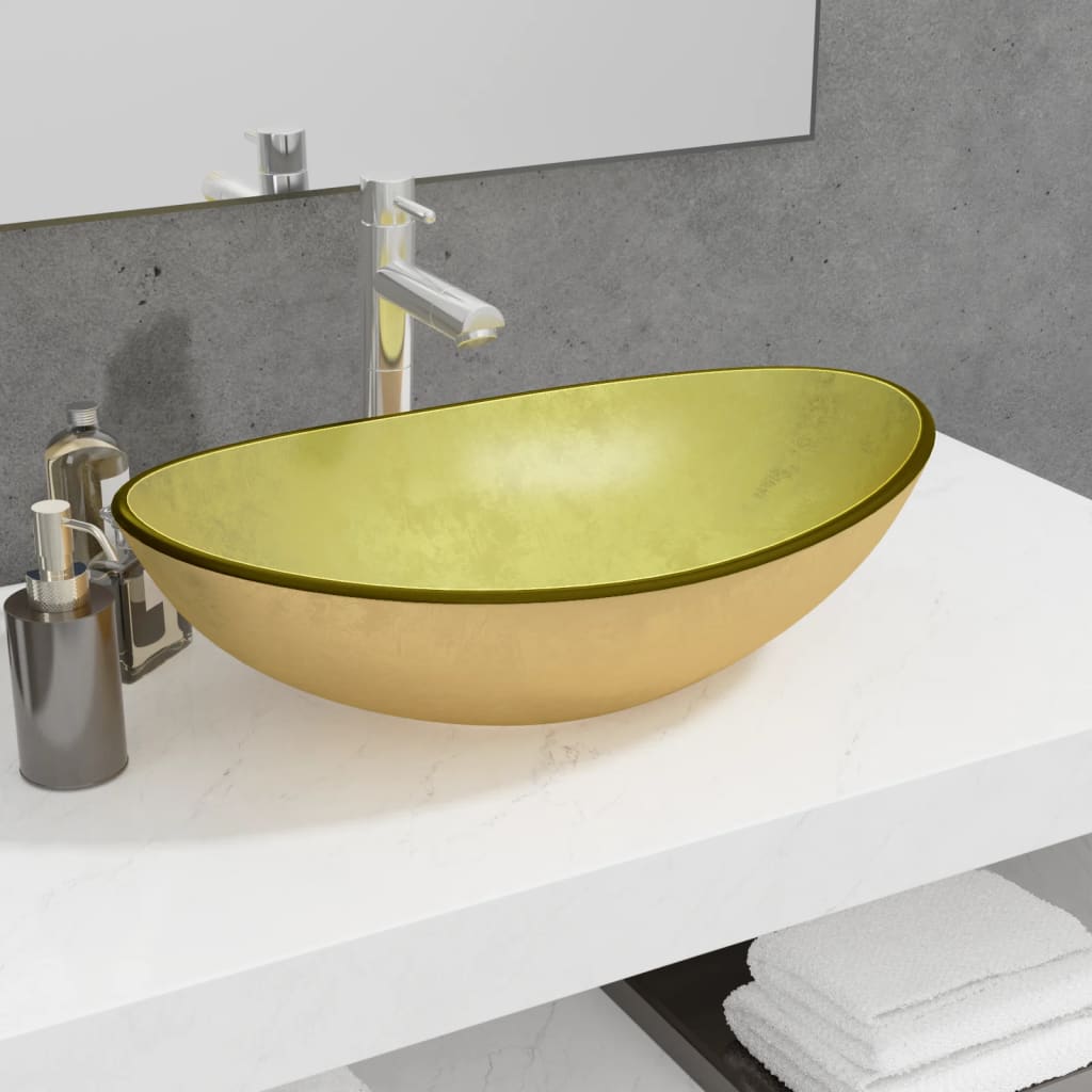 Lavabo de vidrio templado dorado 54,5x35x15,5 cm es6611