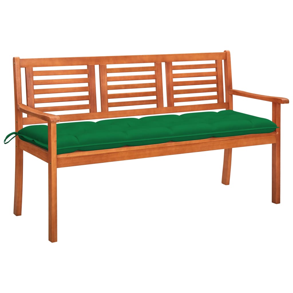 Banco de jardín 3 plazas madera maciza eucalipto y cojín 150 cm joy208166