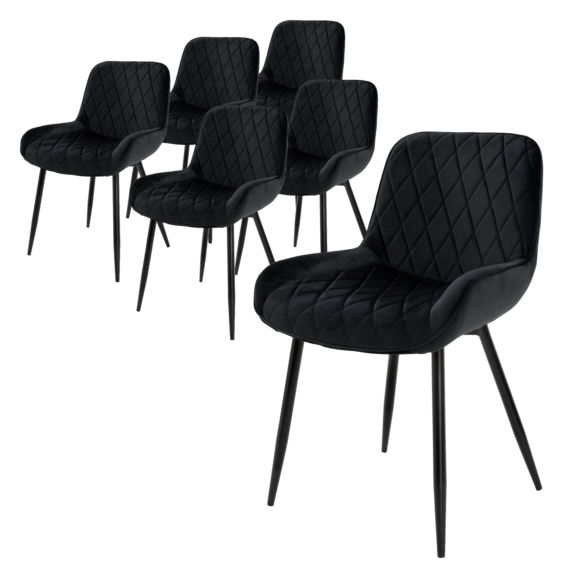 Juego 6 sillas de comedor/salón de terciopelo negro 84 cm