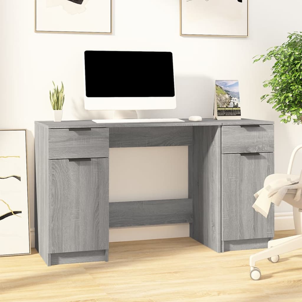Escritorio con armario lateral madera contrachapada gris sonoma