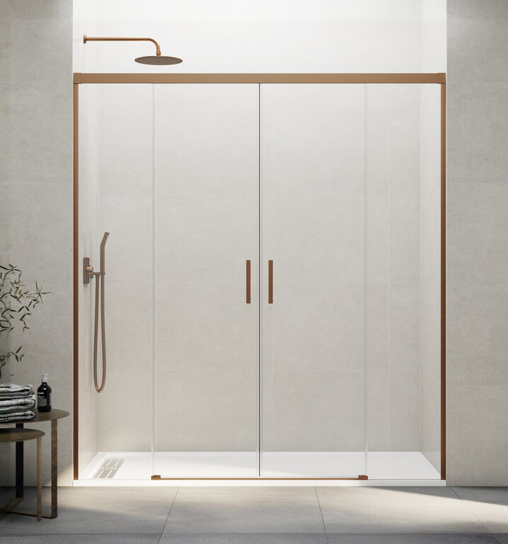 Mampara basic spazio 2 puertas + 2 fijos transparente cobre 150 cm