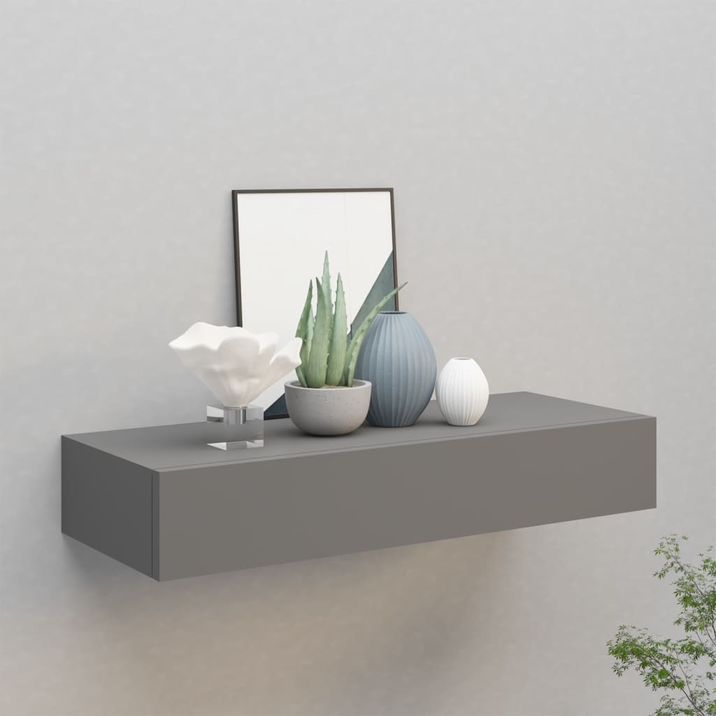 Estante con cajón de pared mdf gris 60x23,5x10 cm