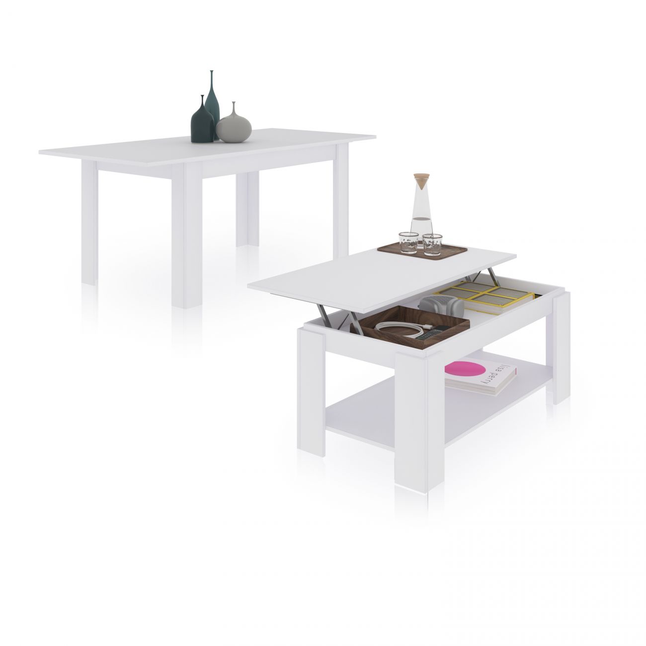 Pack mesa de comedor 140 y mesa de centro lya blanco artik