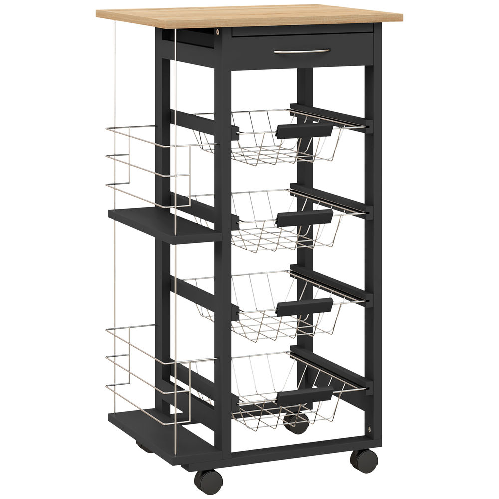 Carrito de cocina 47x37x83 cm mdf, metal Homcom, hogar - cocina