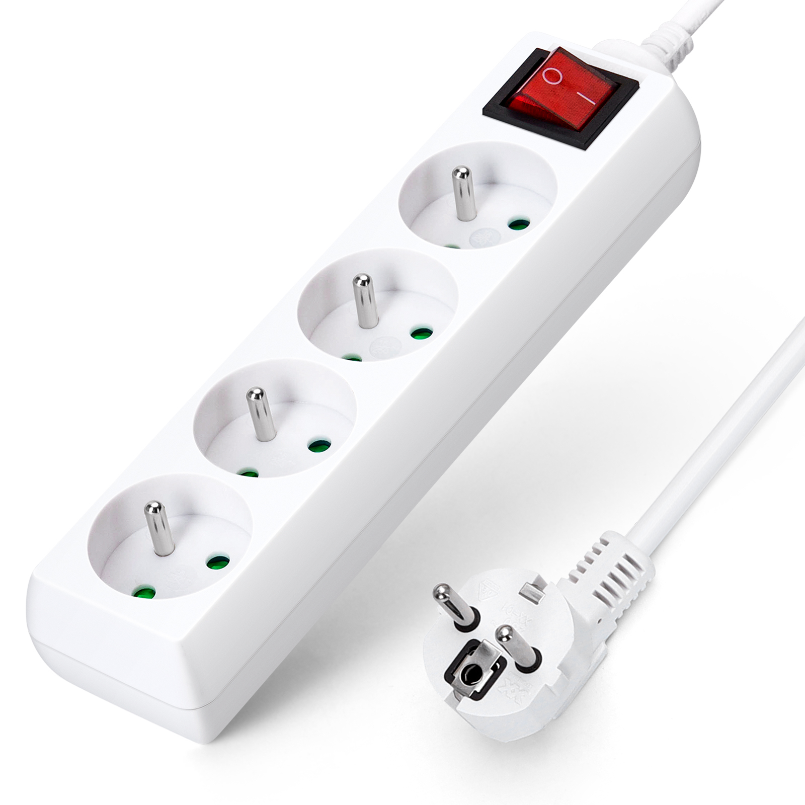 Aigostar regleta alargador 4 tomas, protección infantil, 1.5 m, blanco