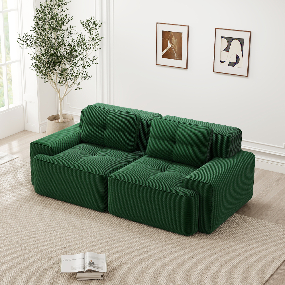 Sofá modular de pana verde 2 plazas asiento profundo sin montaje