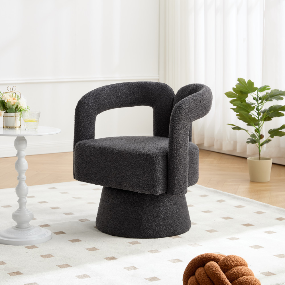 Sillón bouclé gris oscuro giratorio 360° con brazos