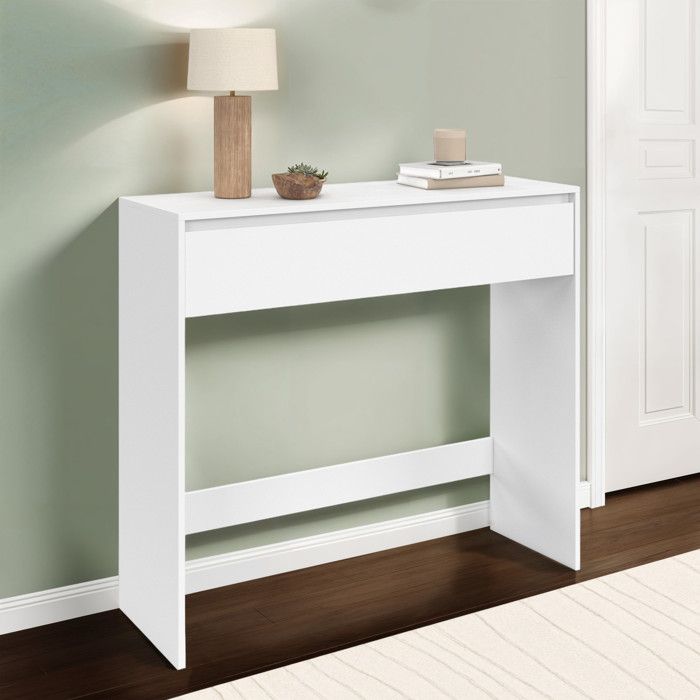 Consola moderna blanca con cajón - 90x30x80 cm