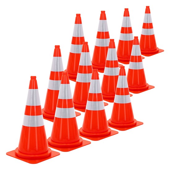 12x pilones de señalización tráfico 75 cm, naranja 2 bandas reflectantes