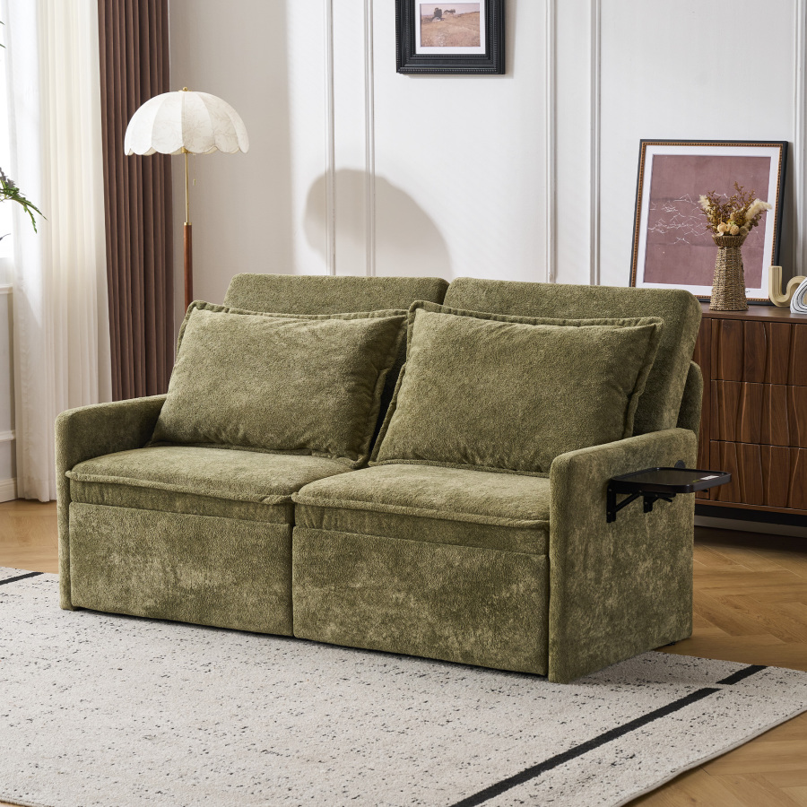 Sofá cama plegable chenilla verde 3 en 1 con usb y respaldo ajustable