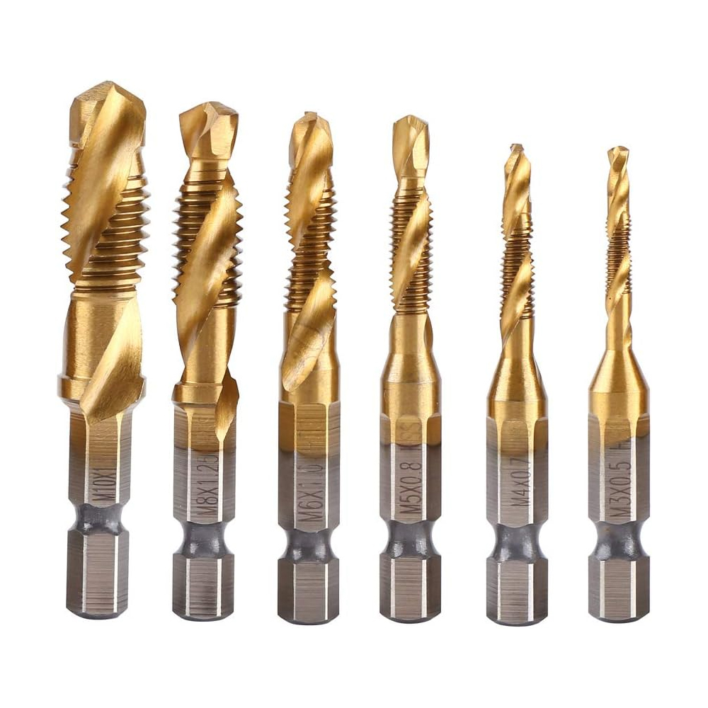 Juego 6 brocas HSS M3-M10 hexagonal roscar taladrar desbarbar