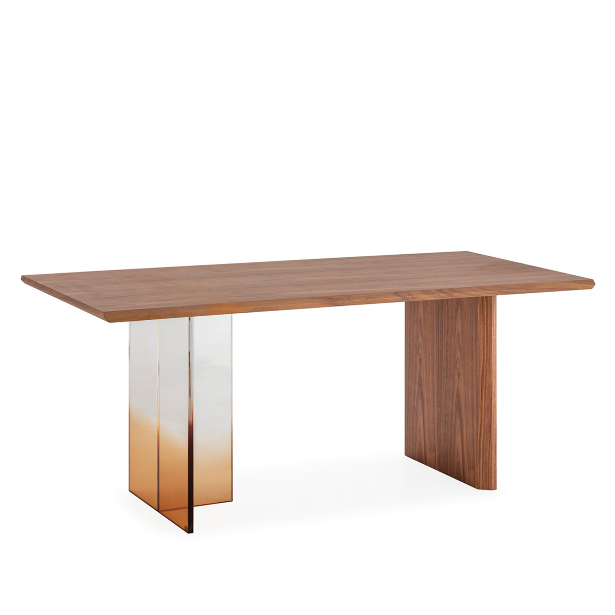 Mesa comedor 180x95x75 madera mdf chapado color marron nogal, acrilico tran