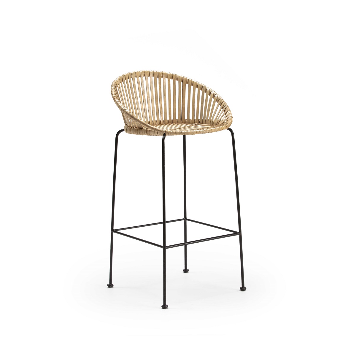 Taburete 50x54x96 mimbre natural, metal negro
