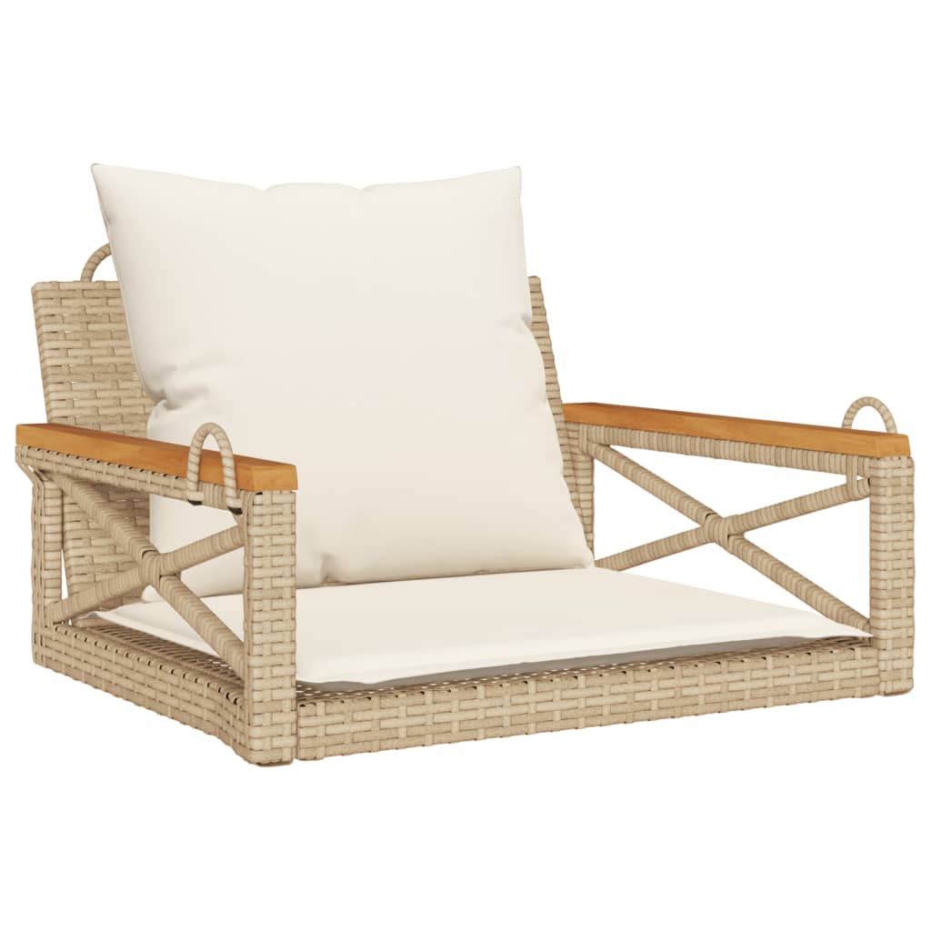vidaXL banco columpio con cojines ratán sintético beige 63x62x40 cm