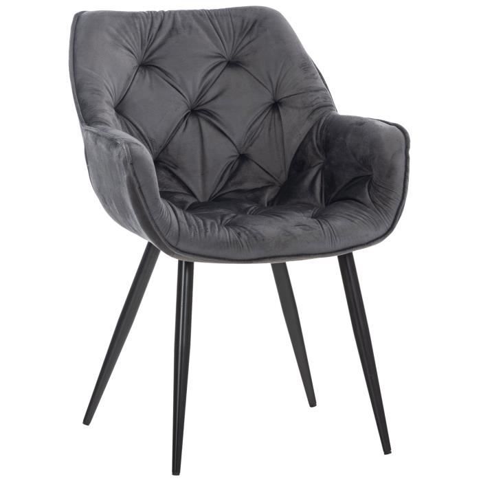 Silla moderna de terciopelo gris con brazos - 82 cm