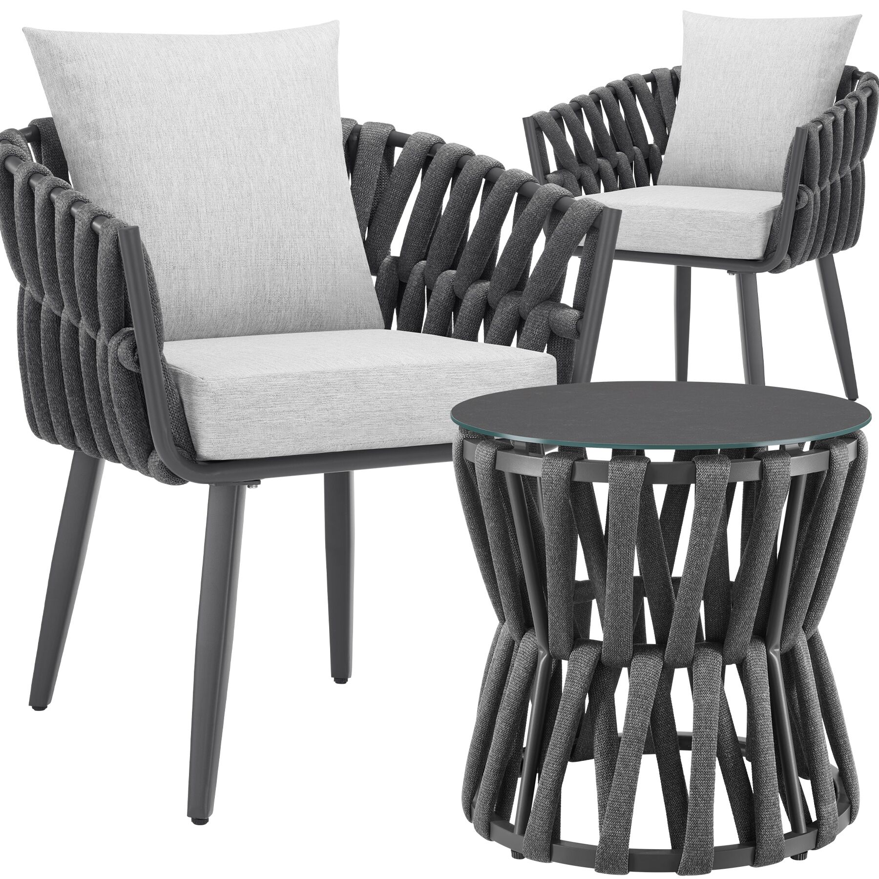 Conjunto 3 piezas mesa 2 sillas jardín rope antracita lugano