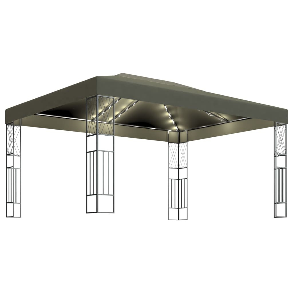 Carpa cenador de jardín con tira de luces LED 3x4 m tela taupé