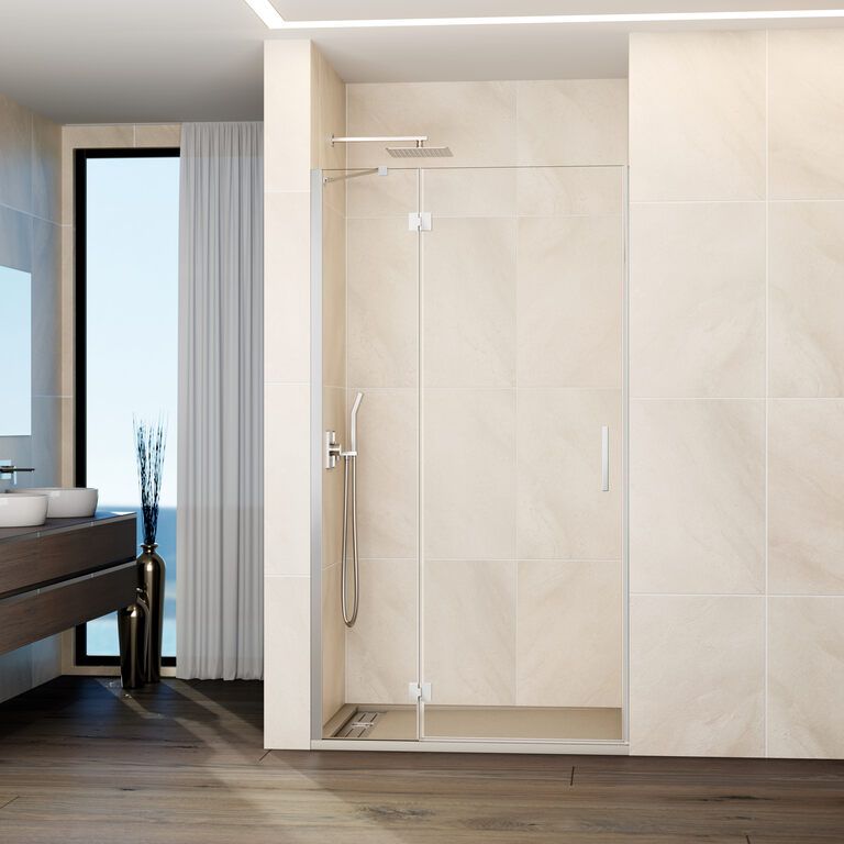 Mampara glass panel fijo + puerta abatible 107-110 cm (60+50) cromo