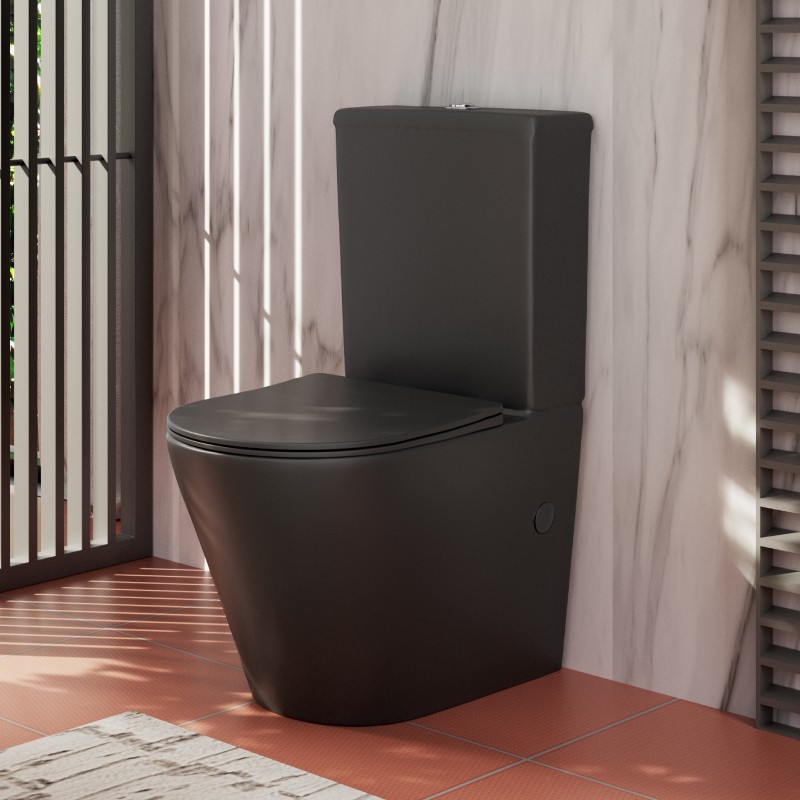 Inodoro completo a suelo con tanque bajo saona negro mate |4,5-3l ahorro
