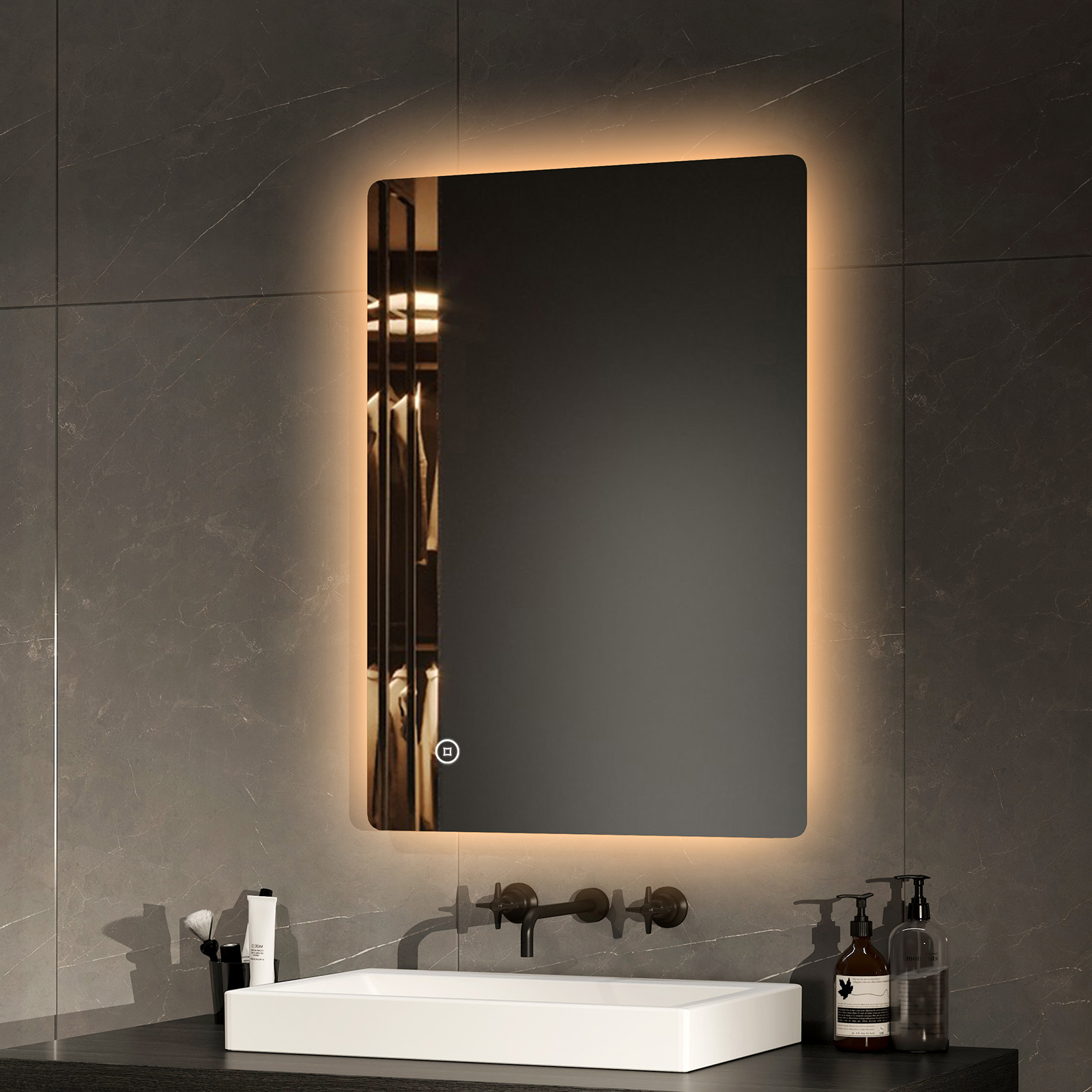 Emke espejo LED baño 70x50cm, táctil, 3 tonos luz, antiniebla, ip44