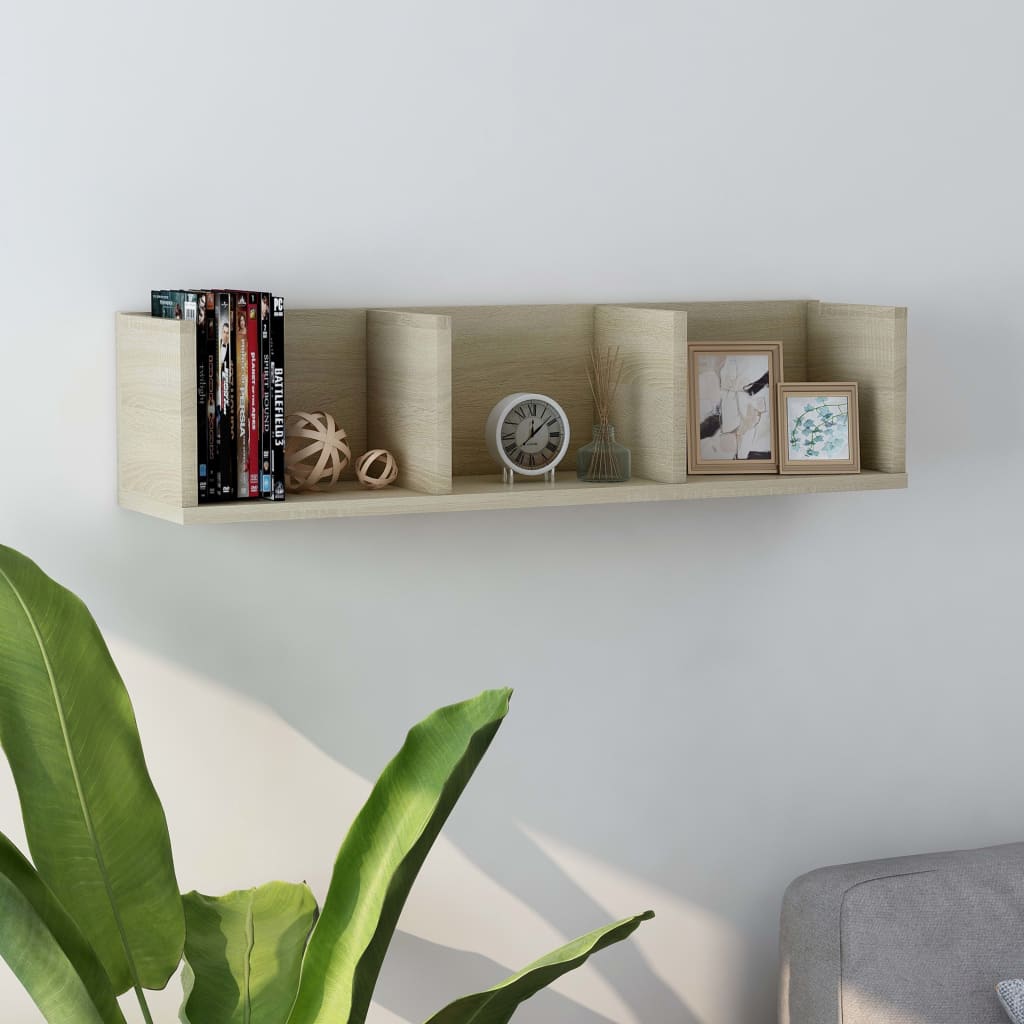 Estante de pared para cd contrachapada color roble 75x18x18cm es4879