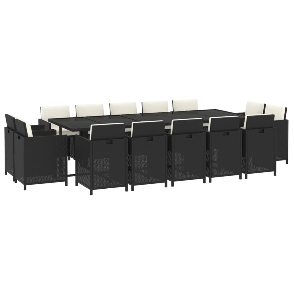 vidaXL set comedor jardín 15 pzas y cojines ratán sintético negro