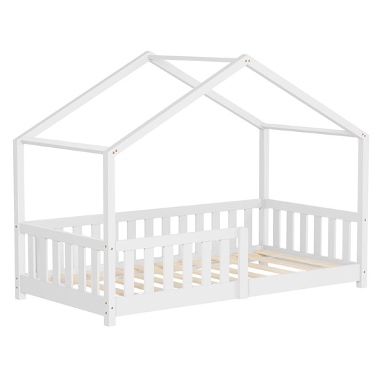 Cama infantil en forma de casa madera blanca maciza de pino 80x160cm