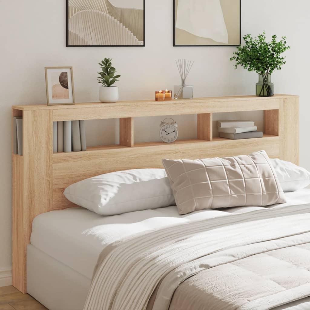 Cabecero LED madera ingeniería roble sonoma 200x18,5x103,5 cm eso1653