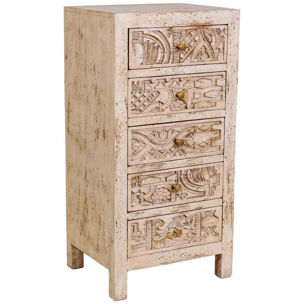 Sinfonier de madera tallado artesanal beige 45x40x100h cm