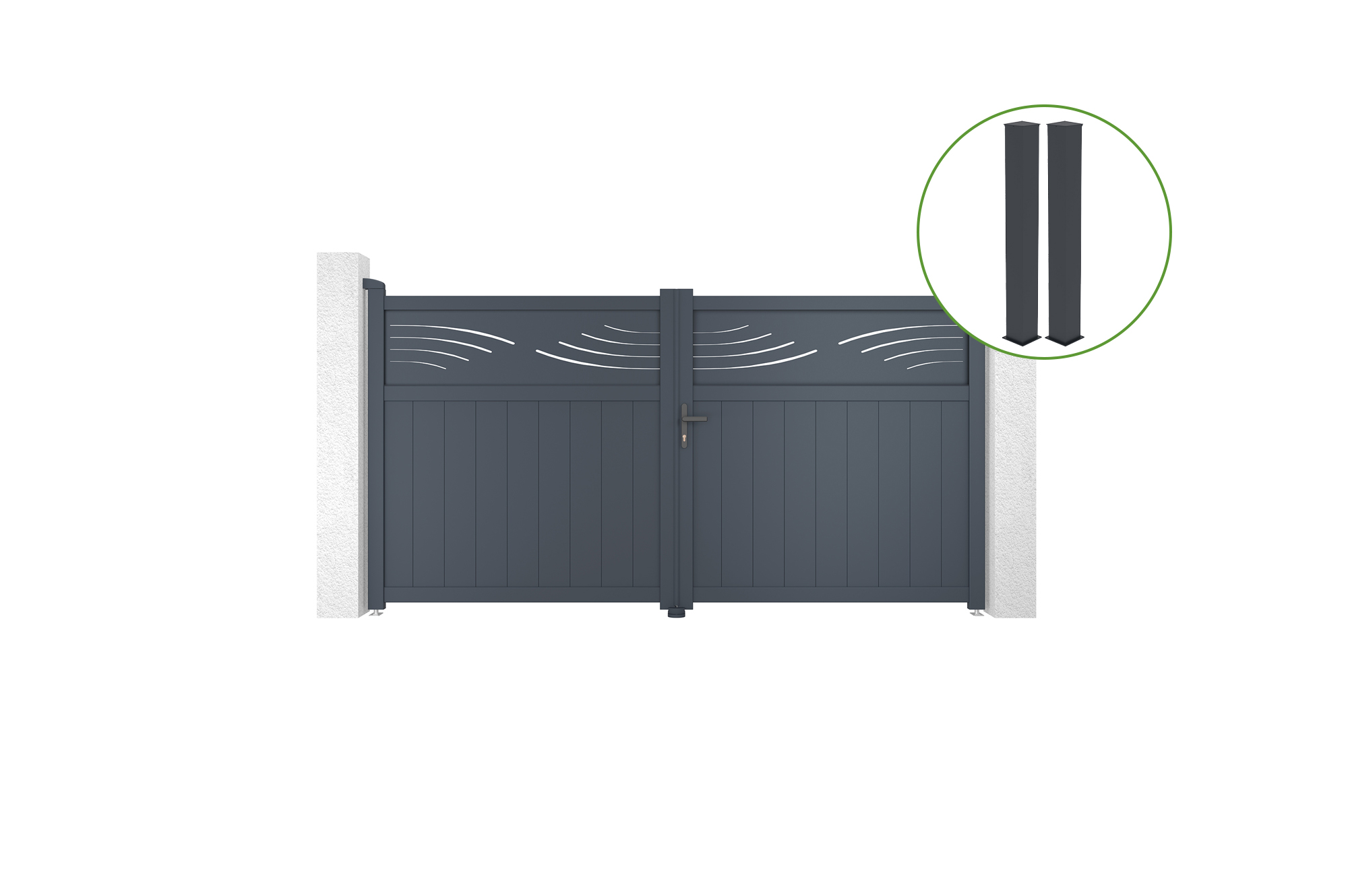 Puerta abatible 3m halti al.160cm aluminio gris + 2 postes 20x20cm al.190cm