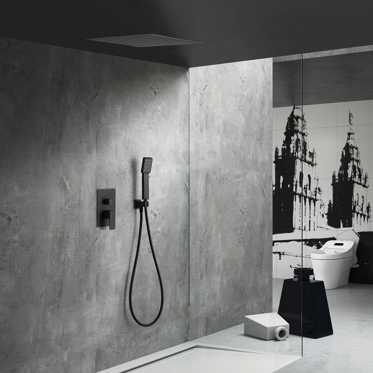 Imex - columna ducha empotrada techo con grifo negro serie volga