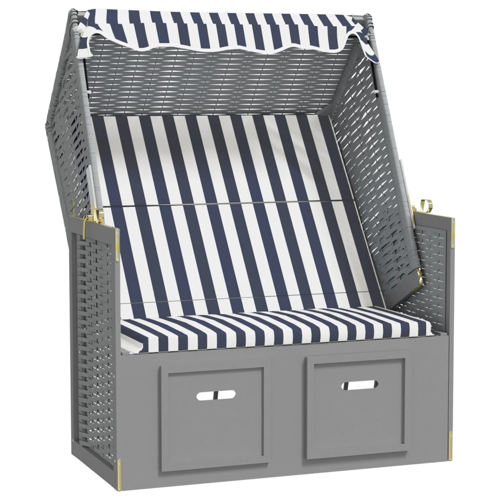 vidaXL silla playa strandkorb con dosel ratán pe y madera azul blanco