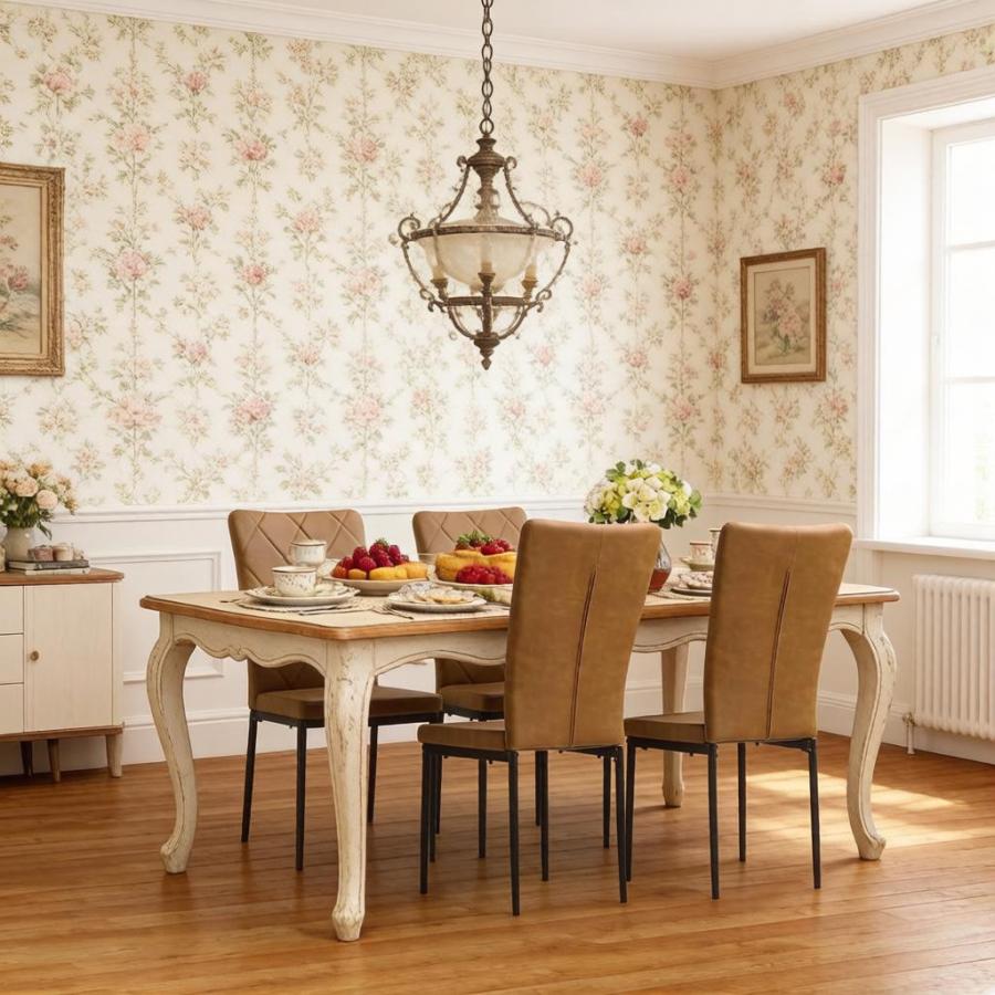 Silla de comedor tapizada marrón 4 piezas respaldo alto